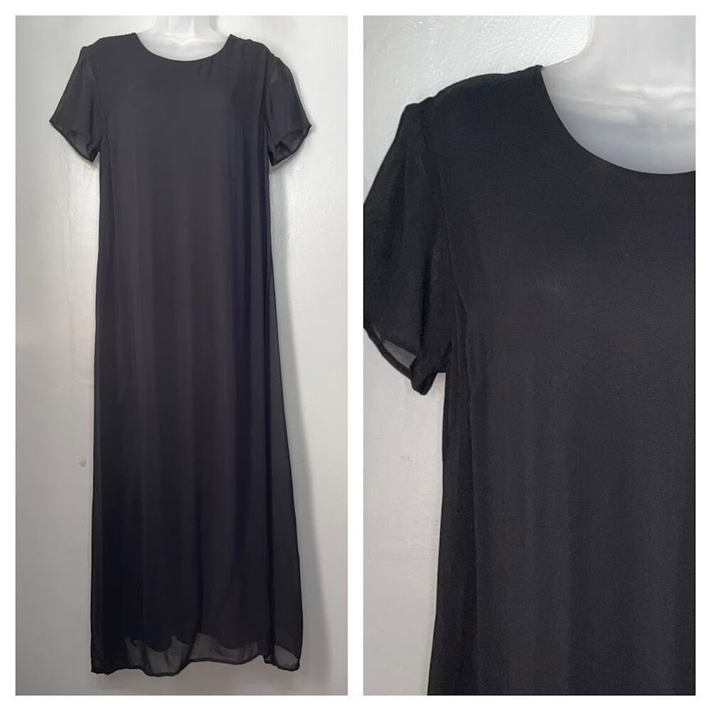 Vintage Semi Sheer Maxi Dress Size 10 Dark Black Chiffon Grunge Gothic Witchy